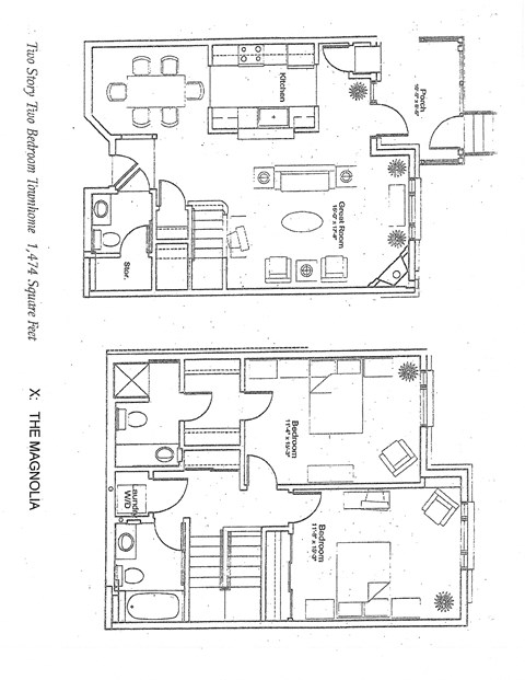 Floor plan for 2 beds, 2 baths, 1383 sqft